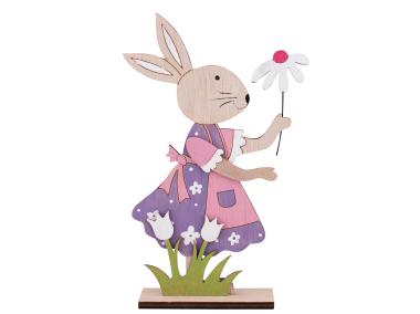 Zdjęcie: Figurka drewniana Zajączek w różowej sukience 11x4x23,5cm ALTOMDESIGN