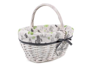 Zdjęcie: Kosz wiklinowy z materiałem w kaktusy 35x28x17/32 cm biały TIN TOURS