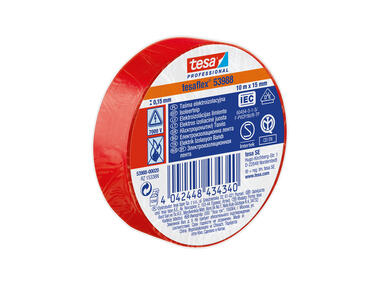 Zdjęcie: Taśma izolacyjna tesa® PVC, do zastosowań elektrycznych, 10m:15mm, czerwona