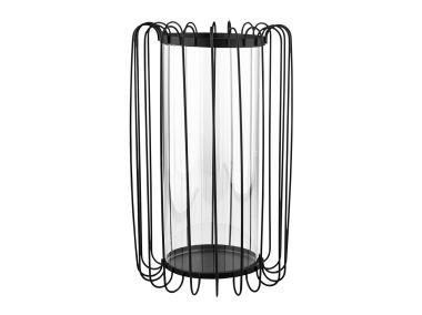 Zdjęcie: Świecznik metalowy szprosowy z wkładem szklanym 19x19x32 cm czarny ALTOMDESIGN