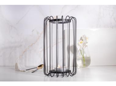 Zdjęcie: Świecznik metalowy szprosowy z wkładem szklanym 19x19x32 cm czarny ALTOMDESIGN