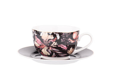Zdjęcie: Filiżanka nbc 200 ml ze spodkiem 15 cm w opasce pvc Black Lily ALTOMDESIGN