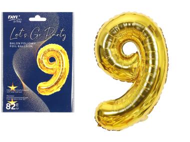 Zdjęcie: Balon foliowy 82 cm LGP Cyfra 9, kolor złoty art. 22134 DECOR