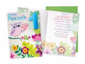 Karnet DK-715 Urodziny 1, roczek - cyferki, sówka KUKARTKA