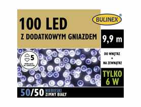 Lampki LED z dodatkowym gniazdem 9,9 m niebieskie/zimny biały 100 lampek BULINEX