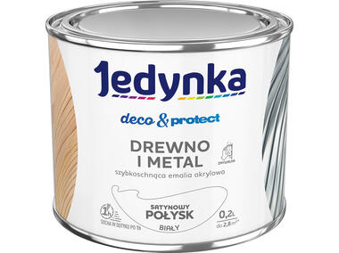 Emalia akrylowa Deco&Protect drewno i metal satynowy połysk biały 0,2 L JEDYNKA