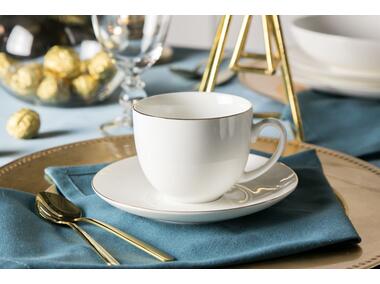 Zdjęcie: Filiżanka Bella Złota Linia 200 ml ze spodkiem 15 cm w opasce porcelana kremowa ALTOMDESIGN