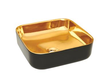 Zdjęcie: Umywalka nablatowa Malaga Trend 39 cm kwadratowa czarno-złota INVENA