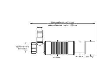 Zdjęcie: Rura harmonijkowa z podłączeniem pralki 11/2x40/50 mm, 1000 mm MCALPINE