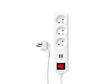 Zdjęcie: Listwa ochronna, 3 gniazda, 2 x USB, biała, 1,5 m FMP3115U DPM SOLID