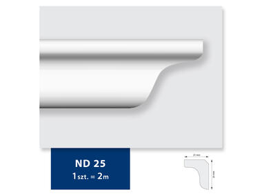 Zdjęcie: Listwa sufitowa z polistyrenu ND 25, 2 sztuki 200x2,5x2,1 cm biały DMS
