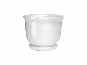 Doniczka ceramiczna z podstawką Grecka 16x19,5 cm biały odcień szary połysk FLOWERPOT