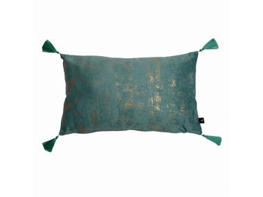 Zdjęcie: Poszewka welwetowa ze złotym nadrukiem i pomponami oh my chic 1 turkusowo-złota 30x50 cm CHIC HOME