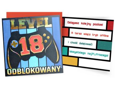 Zdjęcie: Karnet QR-016 Urodziny 18 osiemnastka, cyfry, level KUKARTKA