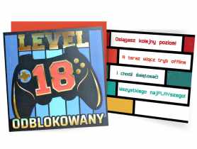 Karnet QR-016 Urodziny 18 osiemnastka, cyfry, level KUKARTKA