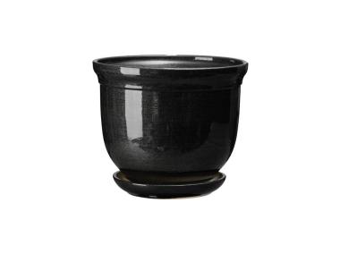 Zdjęcie: Doniczka ceramiczna z podstawką Grecka 11x12,5 cm antracyt połysk FLOWERPOT