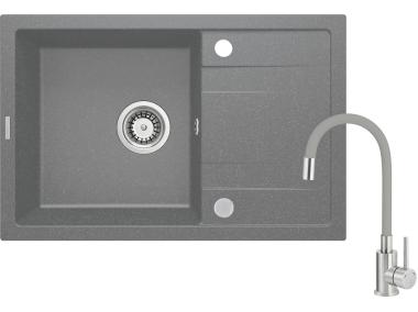 Zdjęcie: Zlewozmywak granitowy ZRC S113 szary metalik, bateria S720DEANTE