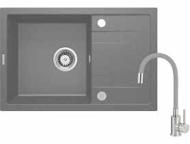 Zlewozmywak granitowy ZRC S113 szary metalik, bateria S720DEANTE