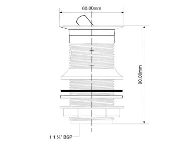 Zdjęcie: Spust umywalkowy klik-klak dekoracyjny 1.1/4x60 mm z małą nakrętką bez przelewu chrom MCALPINE
