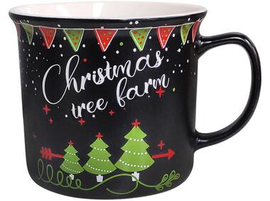 Zdjęcie: Kubek prosty z wywinietym rantem 350 ml czarny dekoracja christmas tree farm ALTOMDESIGN