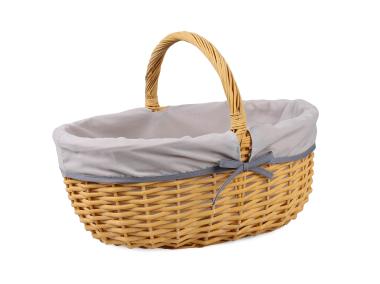 Zdjęcie: Kosz wiklinowy z pałąkiem i materiałem 48x34x21/34 cm duży TIN TOURS