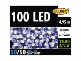 Lampki choinkowe LED 4,95 m niebieskie/zimny biały 100 lampek zielony przewód BULINEX