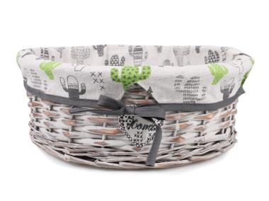 Zdjęcie: Koszyk z materiałem w kaktusy 33x33x12 cm brązowy okrągły TIN TOURS