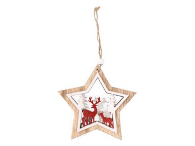 Zdjęcie: Zawieszka świąteczna Gwiazda z Reniferami 12x12/22 cm TIN TOURS