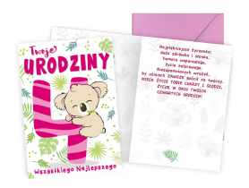 Karnet PR-443 Urodziny 4 - cyferki, koala KUKARTKA