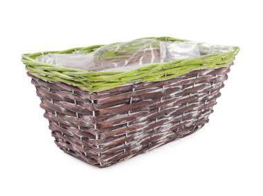 Zdjęcie: Balkonówka doniczka wiklinowa z folią na kwiaty 31x17x14 cm brąz-zieleń TIN TOURS